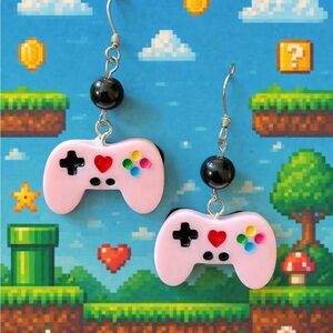 Pink Game Controller Dangle Earrings - Cute Gaming Jewelry